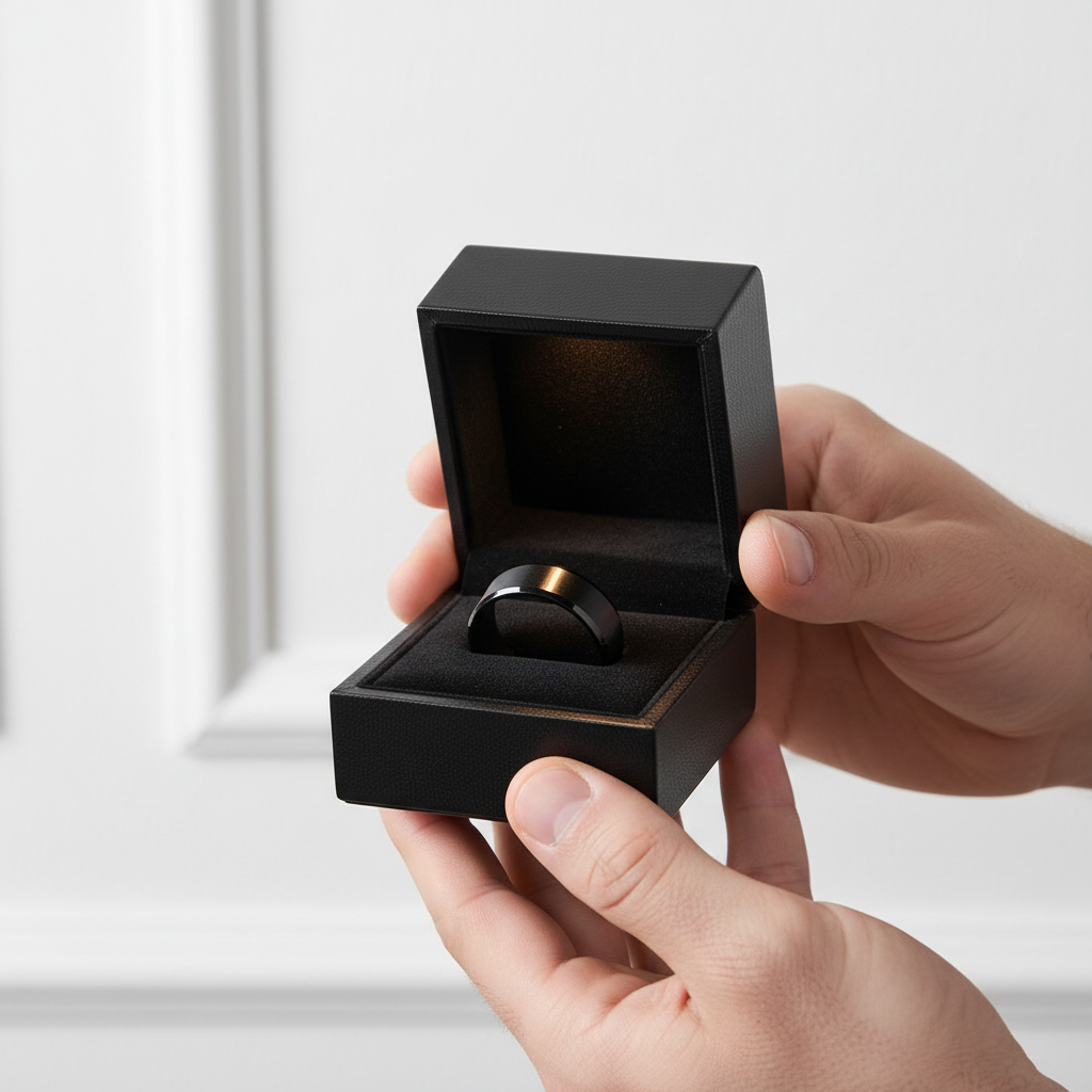 8mm Men's Classic Black Stainless Steel Wedding Band-Black Diamonds New York