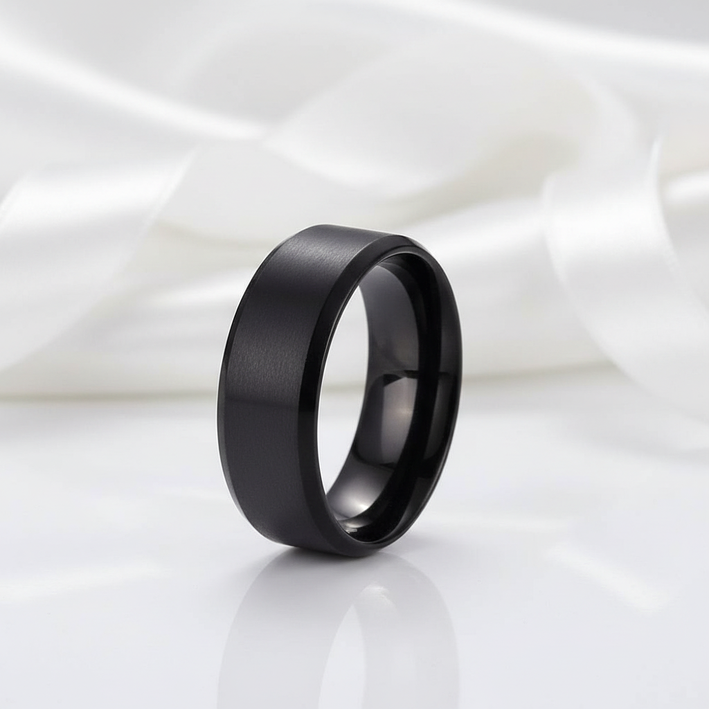 8mm Men's Classic Black Stainless Steel Wedding Band-Black Diamonds New York