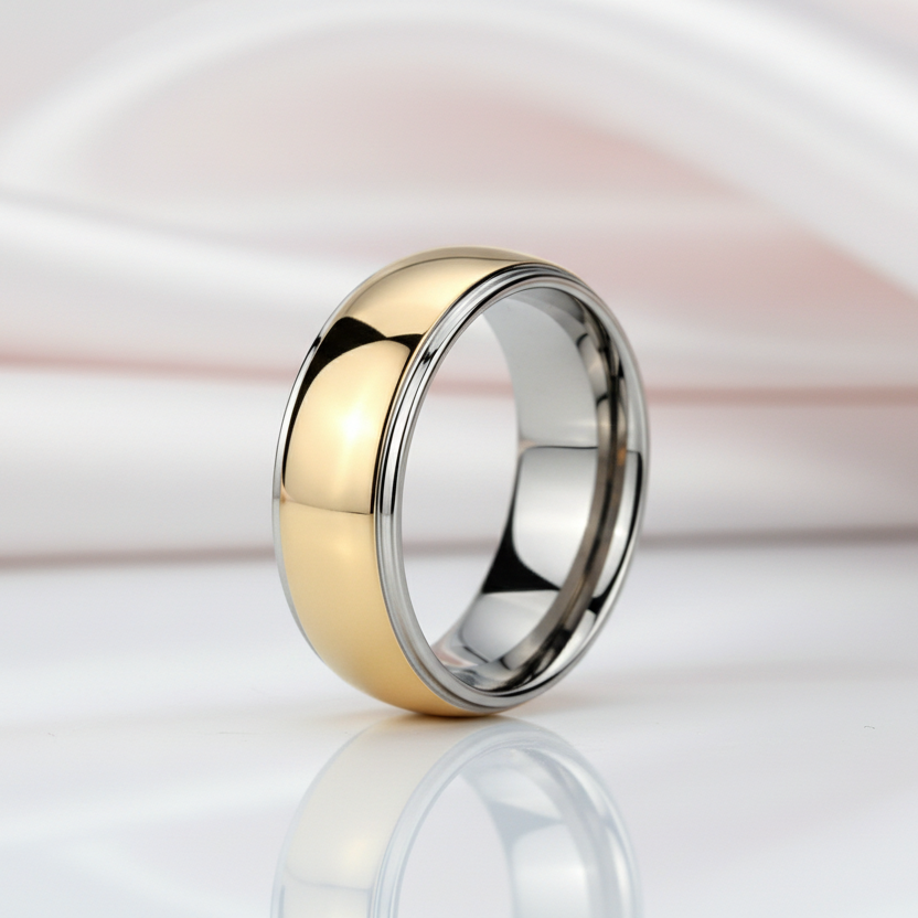 8mm Men's Tungsten Carbide Smooth Gold Ring-Black Diamonds New York
