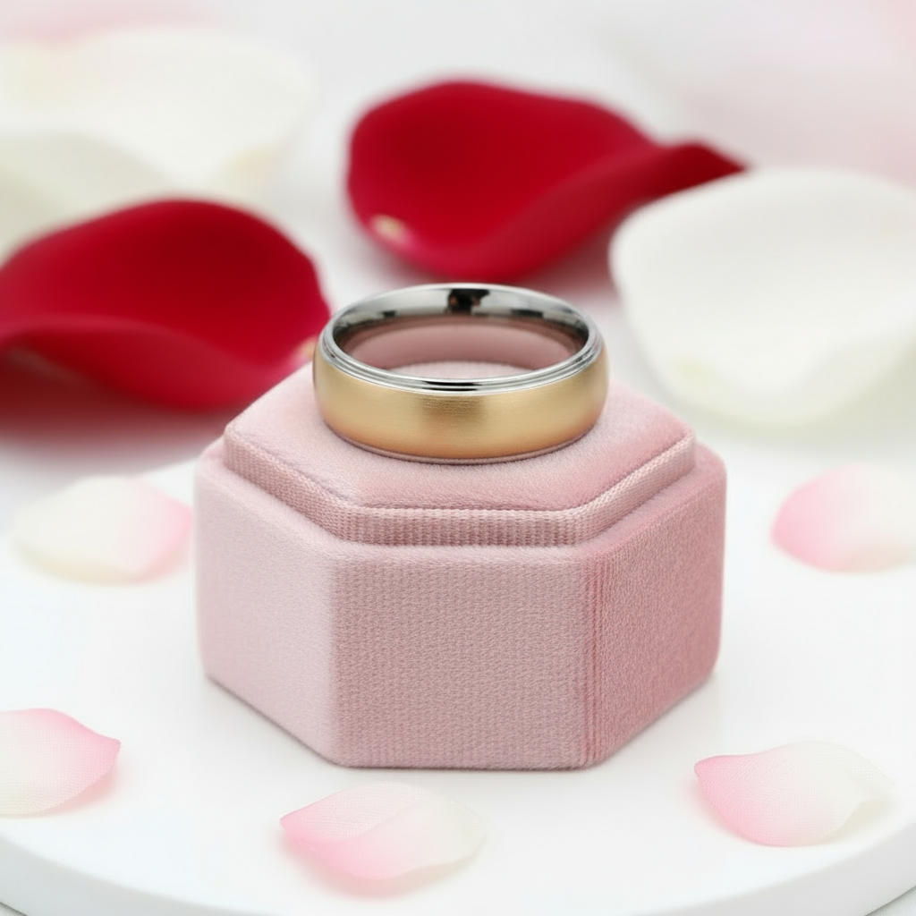 8mm Men's Tungsten Carbide Smooth Gold Ring-Black Diamonds New York