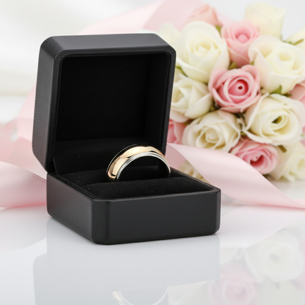 8mm Men's Tungsten Carbide Smooth Gold Ring-Black Diamonds New York