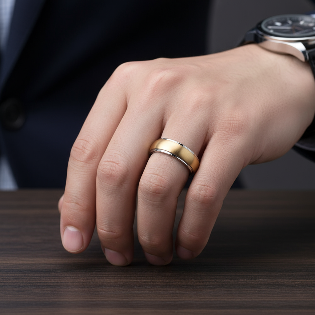 8mm Men's Tungsten Carbide Smooth Gold Ring-Black Diamonds New York