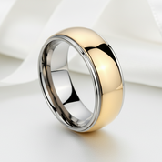 8mm Men's Tungsten Carbide Smooth Gold Ring-Black Diamonds New York