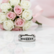 8mm Men's Tungsten Carbide Wedding Band With Black Diamond-Black Diamonds New York