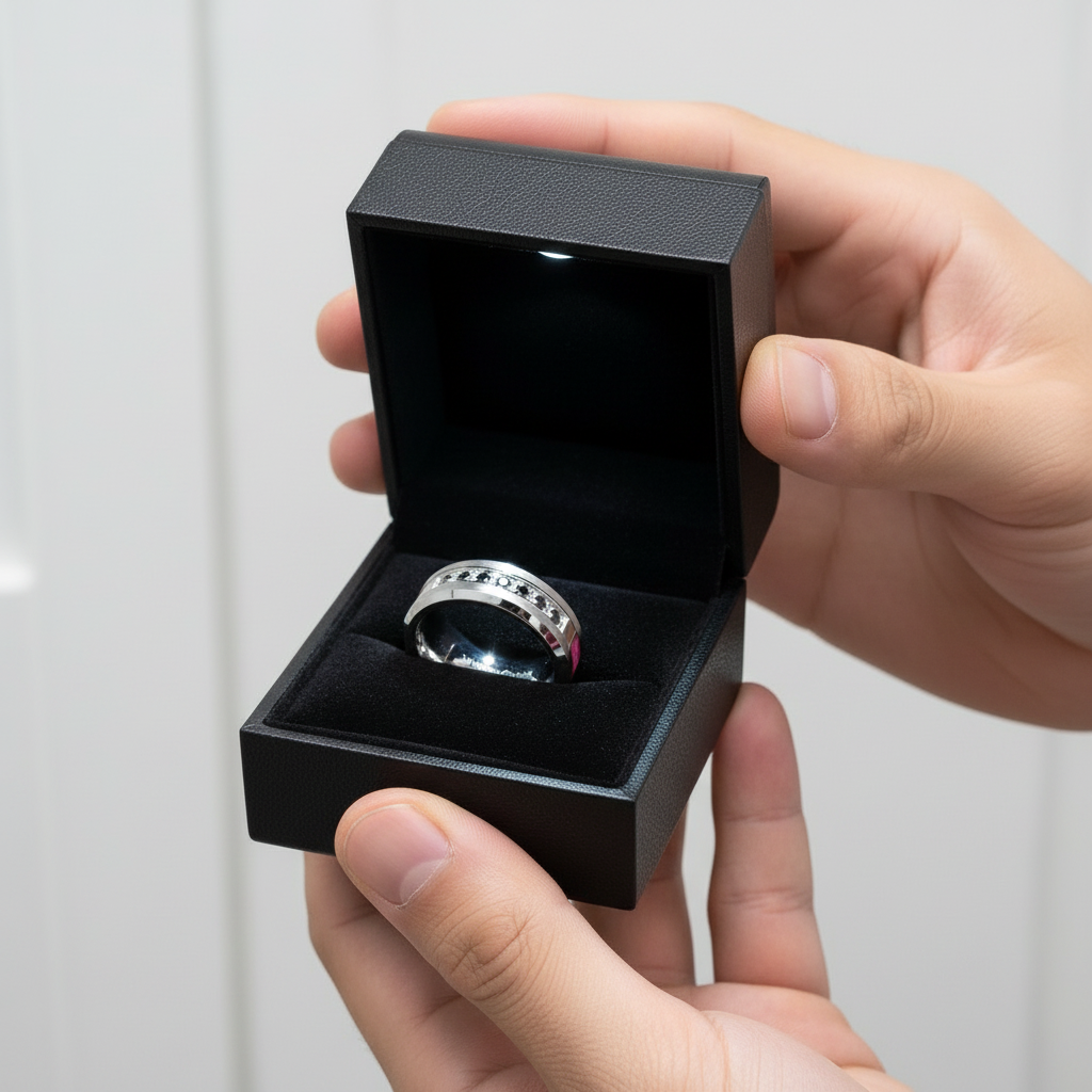 8mm Men's Tungsten Carbide Wedding Band With Black Diamond-Black Diamonds New York