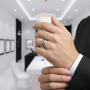 8mm Men's Tungsten Carbide Wedding Band With Black Diamond-Black Diamonds New York