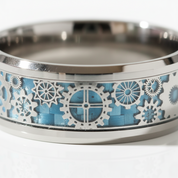 8mm Men's Tungsten Wedding Band with Gear Wheel & Blue Carbon Fiber Inlay-Black Diamonds New York