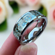 8mm Men's Tungsten Wedding Band with Gear Wheel & Blue Carbon Fiber Inlay-Black Diamonds New York