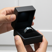 8mm Men's Tungsten Wedding Band with Gear Wheel & Blue Carbon Fiber Inlay-Black Diamonds New York