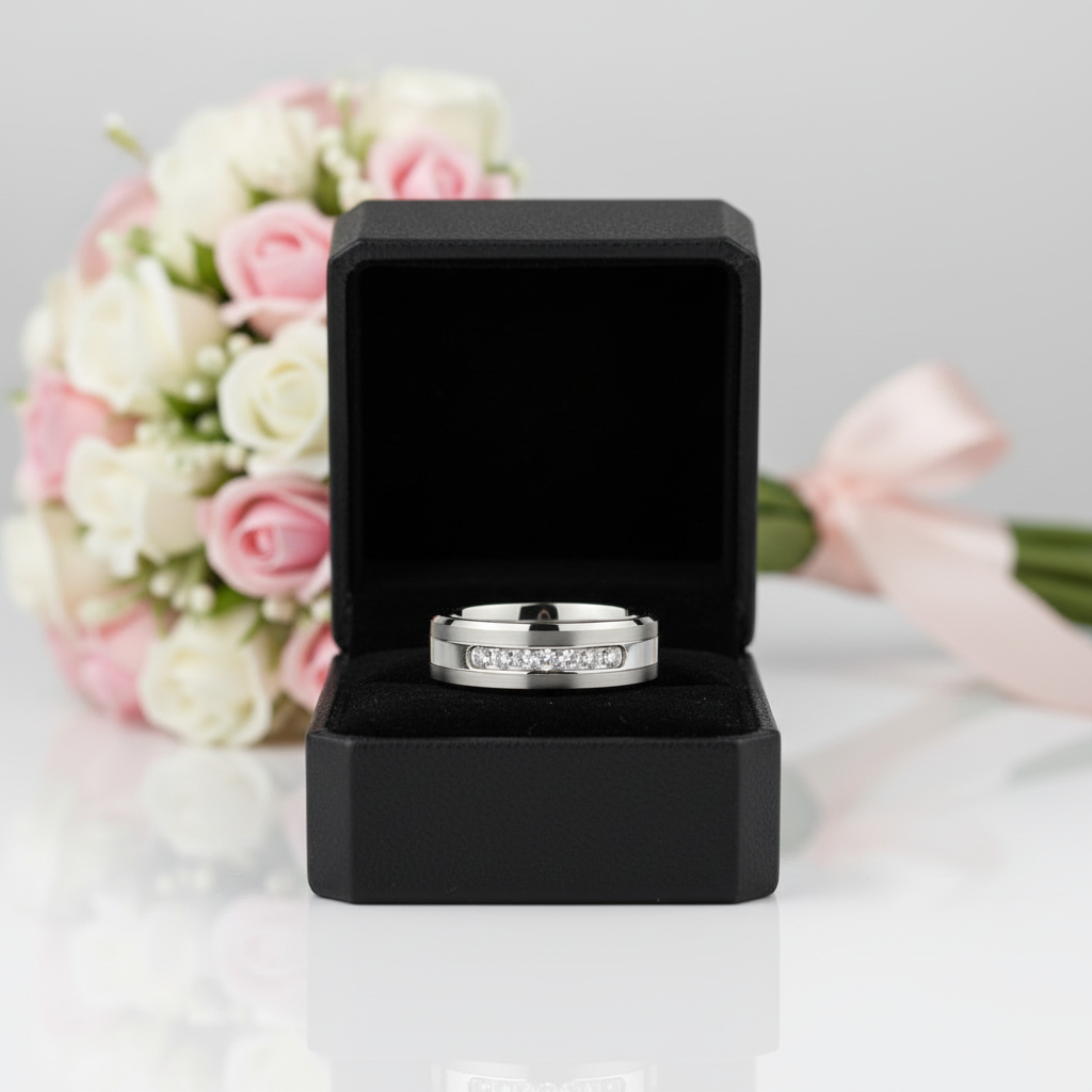 8mm Tungsten Carbide Men's Wedding Band-Black Diamonds New York