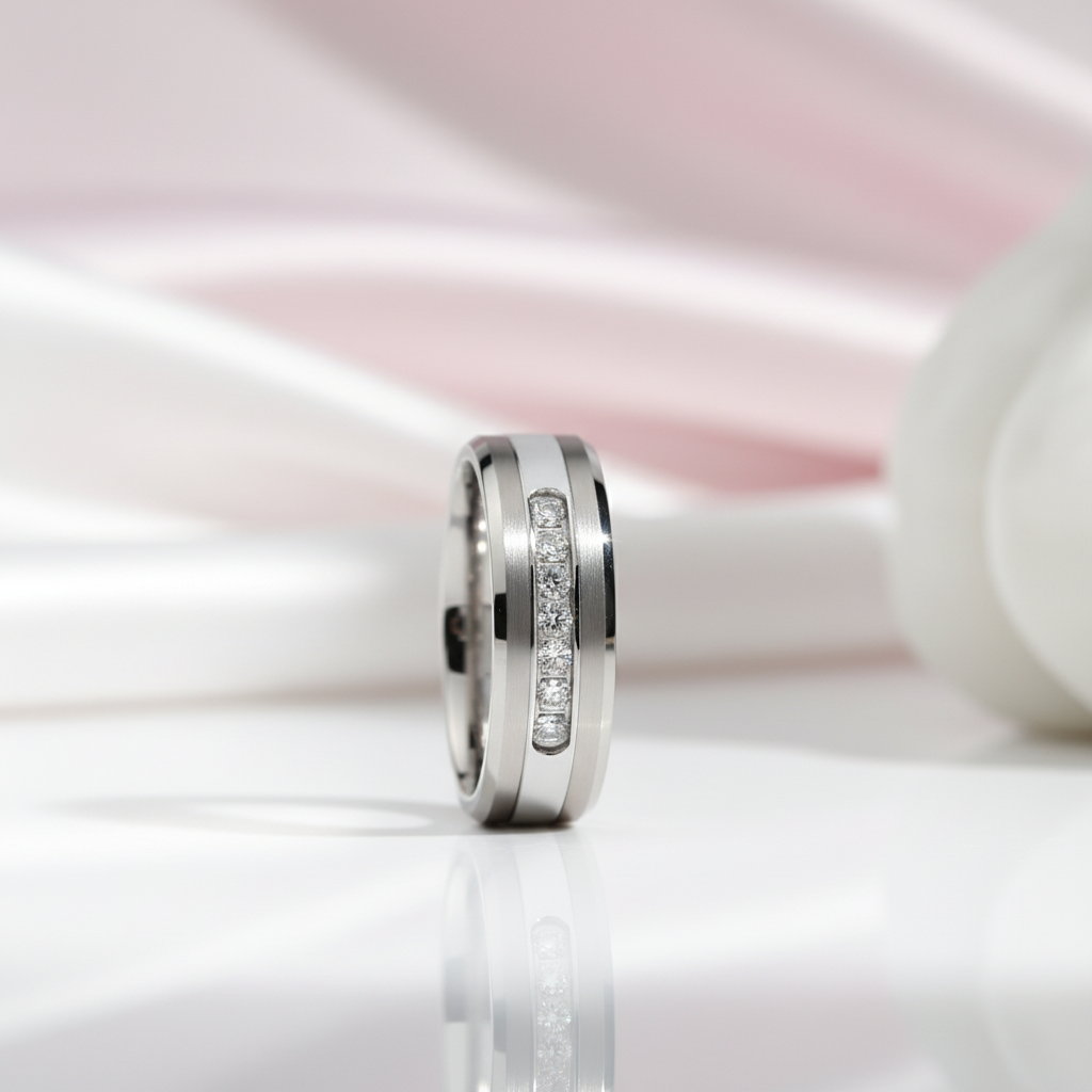 8mm Tungsten Carbide Men's Wedding Band-Black Diamonds New York