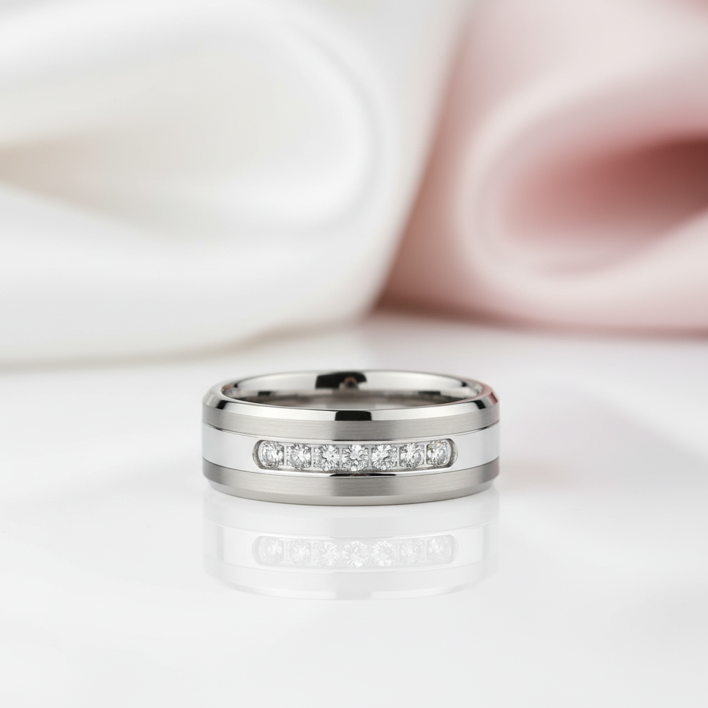 8mm Tungsten Carbide Men's Wedding Band-Black Diamonds New York