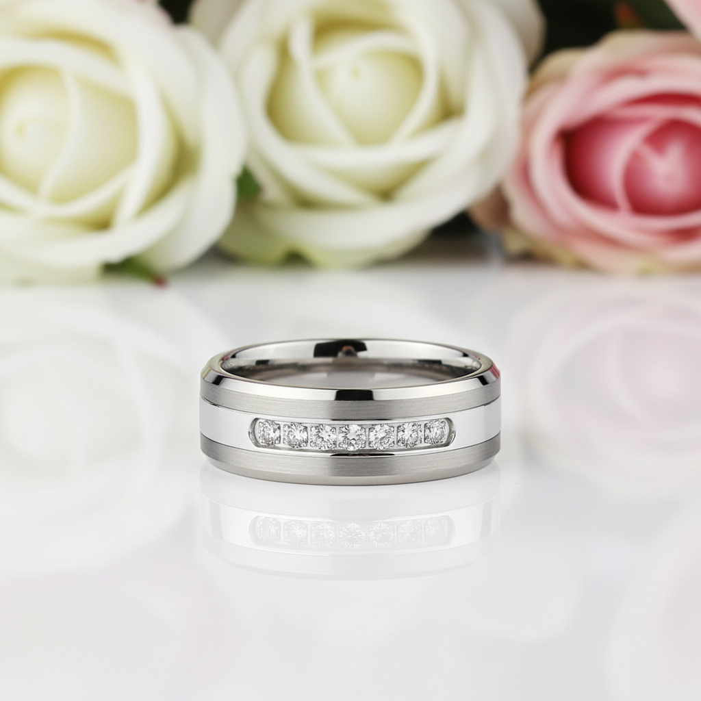 8mm Tungsten Carbide Men's Wedding Band-Black Diamonds New York