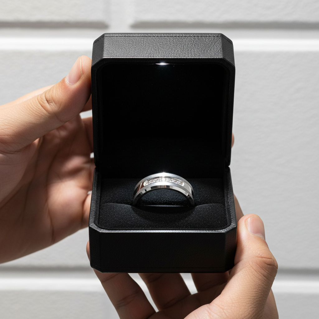 8mm Tungsten Carbide Men's Wedding Band-Black Diamonds New York
