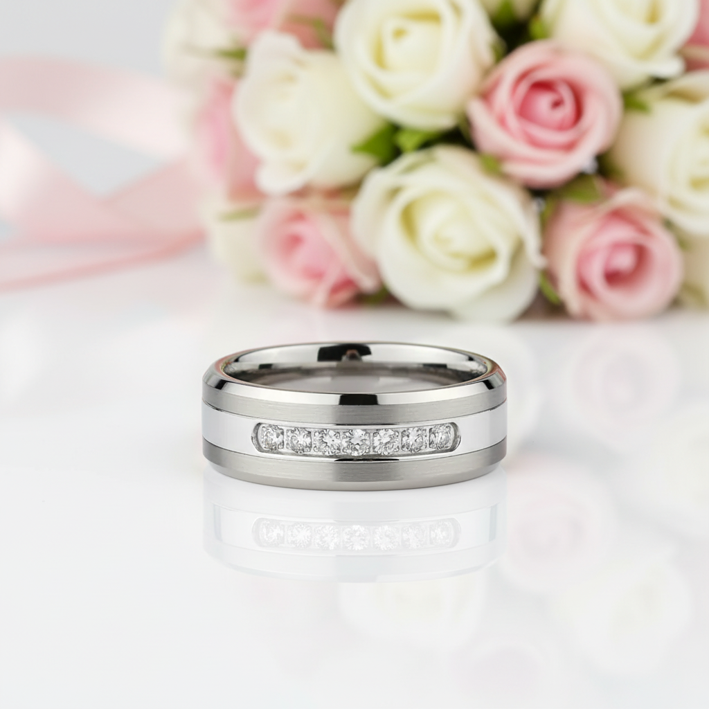 8mm Tungsten Carbide Men's Wedding Band-Black Diamonds New York