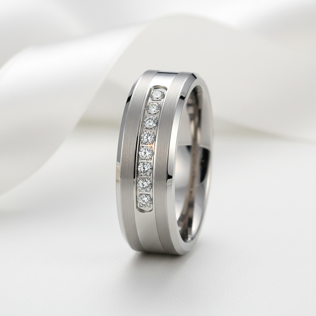 8mm Tungsten Carbide Men's Wedding Band-Black Diamonds New York