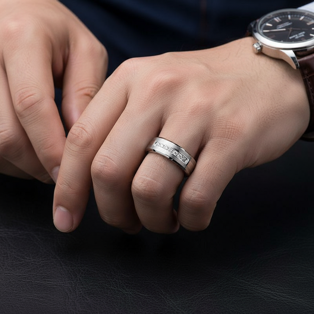 8mm Tungsten Carbide Men's Wedding Band-Black Diamonds New York