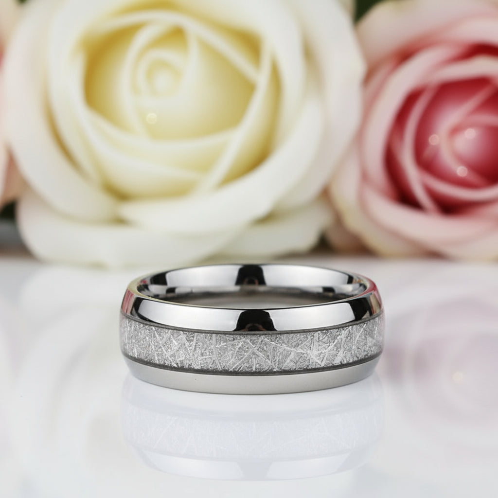 8mm Men's Wedding Band with Meteorite Inlay-Black Diamonds New York