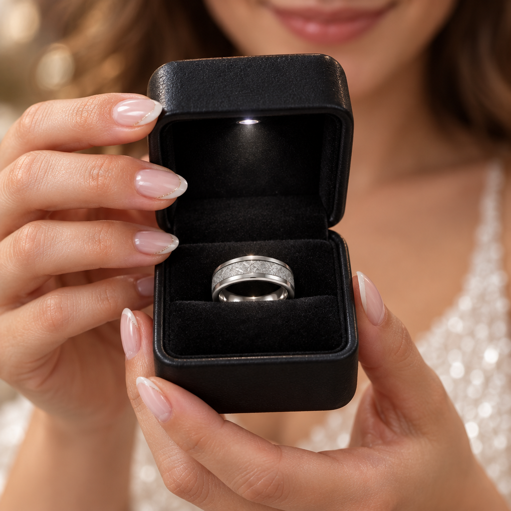 8mm Men's Wedding Band with Meteorite Inlay-Black Diamonds New York