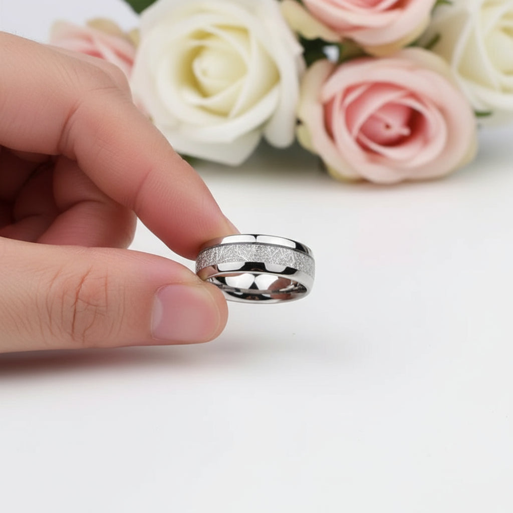 8mm Men's Wedding Band with Meteorite Inlay-Black Diamonds New York