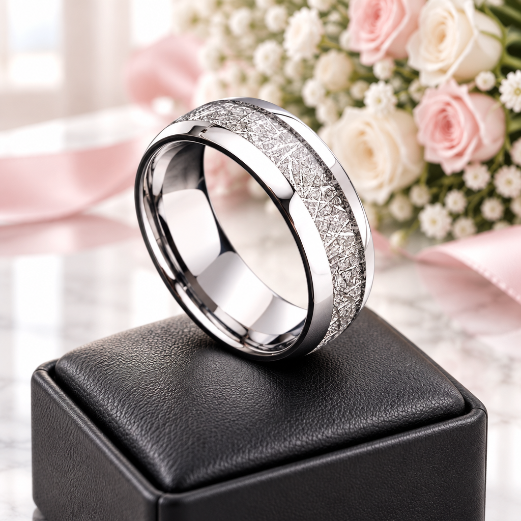 8mm Men's Wedding Band with Meteorite Inlay-Black Diamonds New York