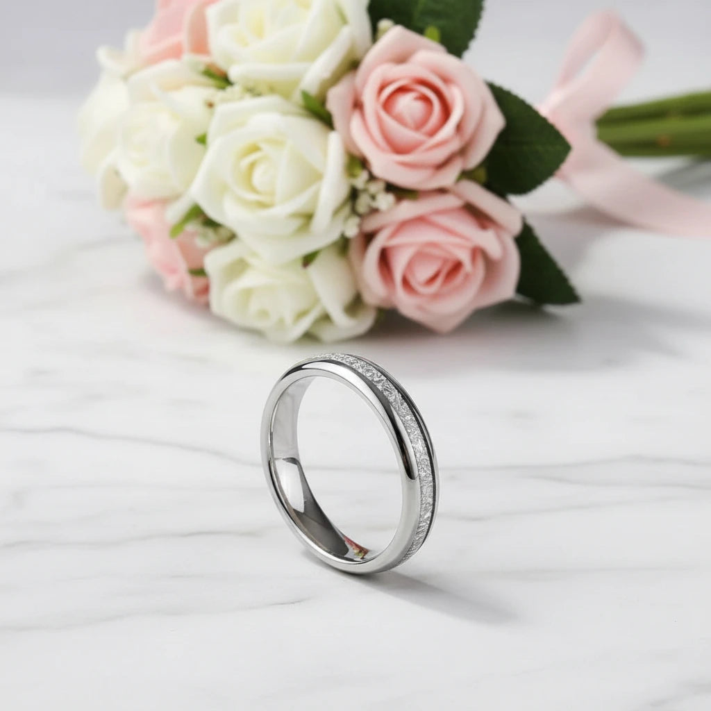 8mm Meteorite Tungsten Carbide Wedding Band-Black Diamonds New York