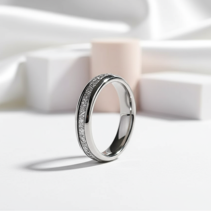 8mm Meteorite Tungsten Carbide Wedding Band-Black Diamonds New York