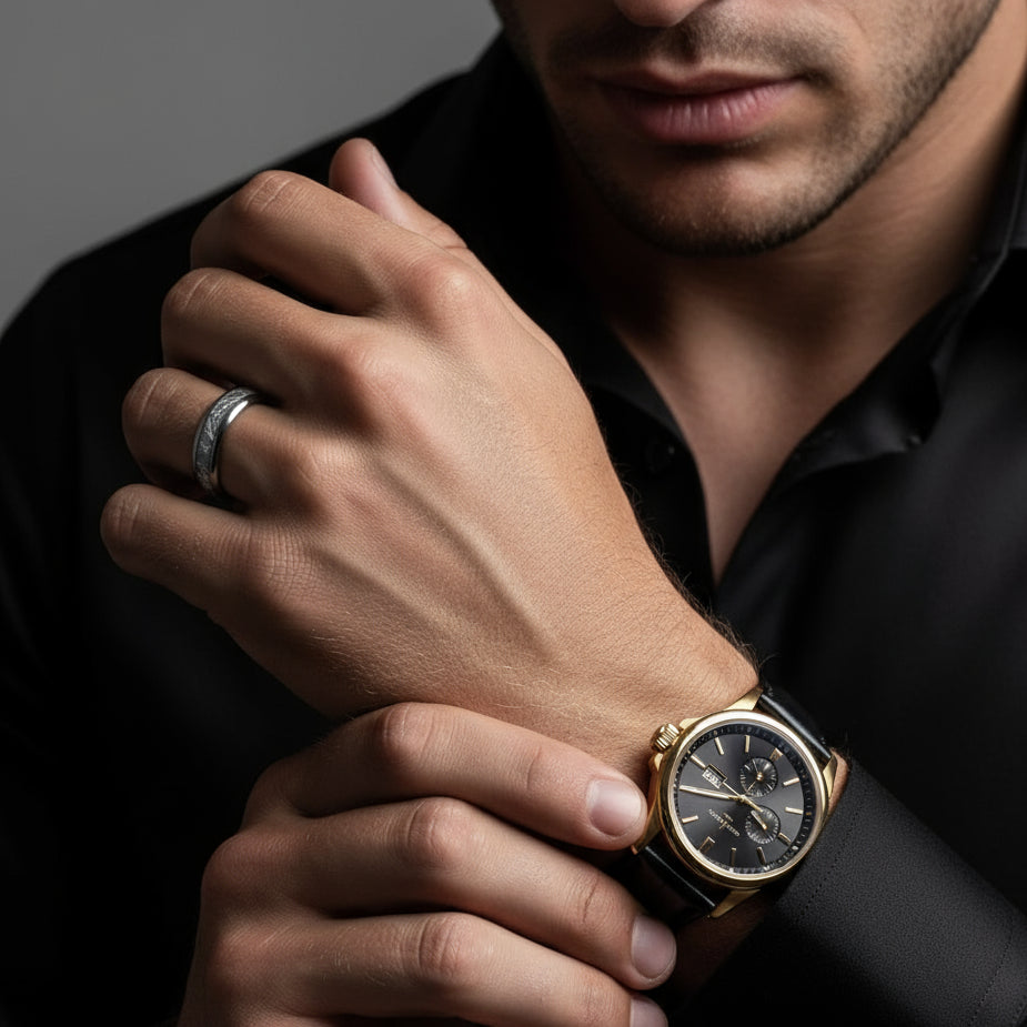 8mm Meteorite Tungsten Carbide Wedding Band-Black Diamonds New York