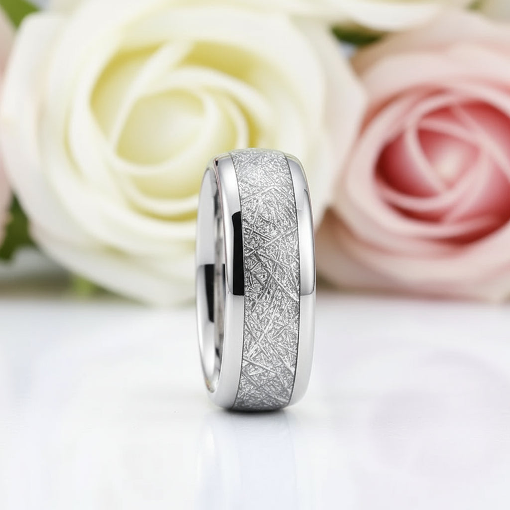 8mm Meteorite Tungsten Carbide Wedding Band-Black Diamonds New York