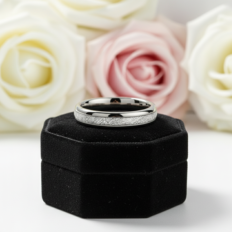 8mm Meteorite Tungsten Carbide Wedding Band-Black Diamonds New York