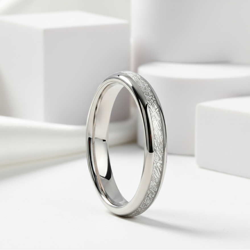 8mm Meteorite Tungsten Carbide Wedding Band-Black Diamonds New York