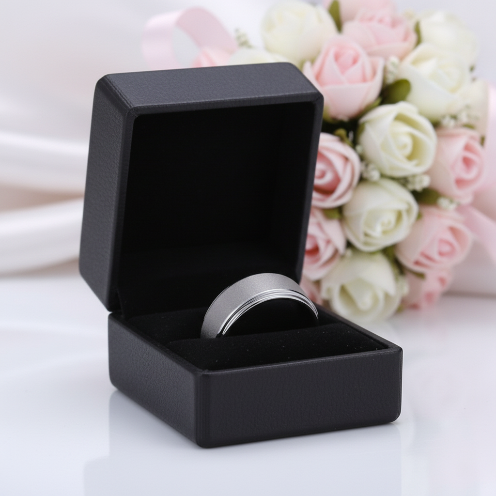 8mm Sandblasting Finish His & Hers Tungsten Wedding Band-Black Diamonds New York