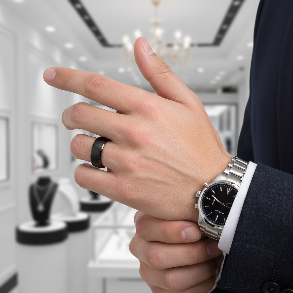 8mm Solid Red Brushed Dome Tungsten Carbide Men's Wedding Band-Black Diamonds New York