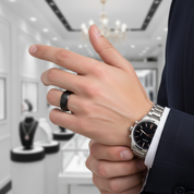 8mm Solid Red Brushed Dome Tungsten Carbide Men's Wedding Band-Black Diamonds New York