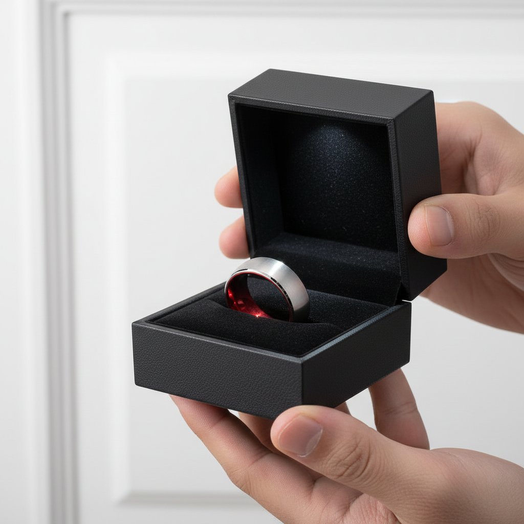 8mm Solid Red Brushed Dome Tungsten Carbide Men's Wedding Band-Black Diamonds New York