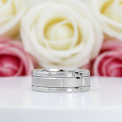 8mm Tungsten Brick Pattern Brushed Ring-Black Diamonds New York