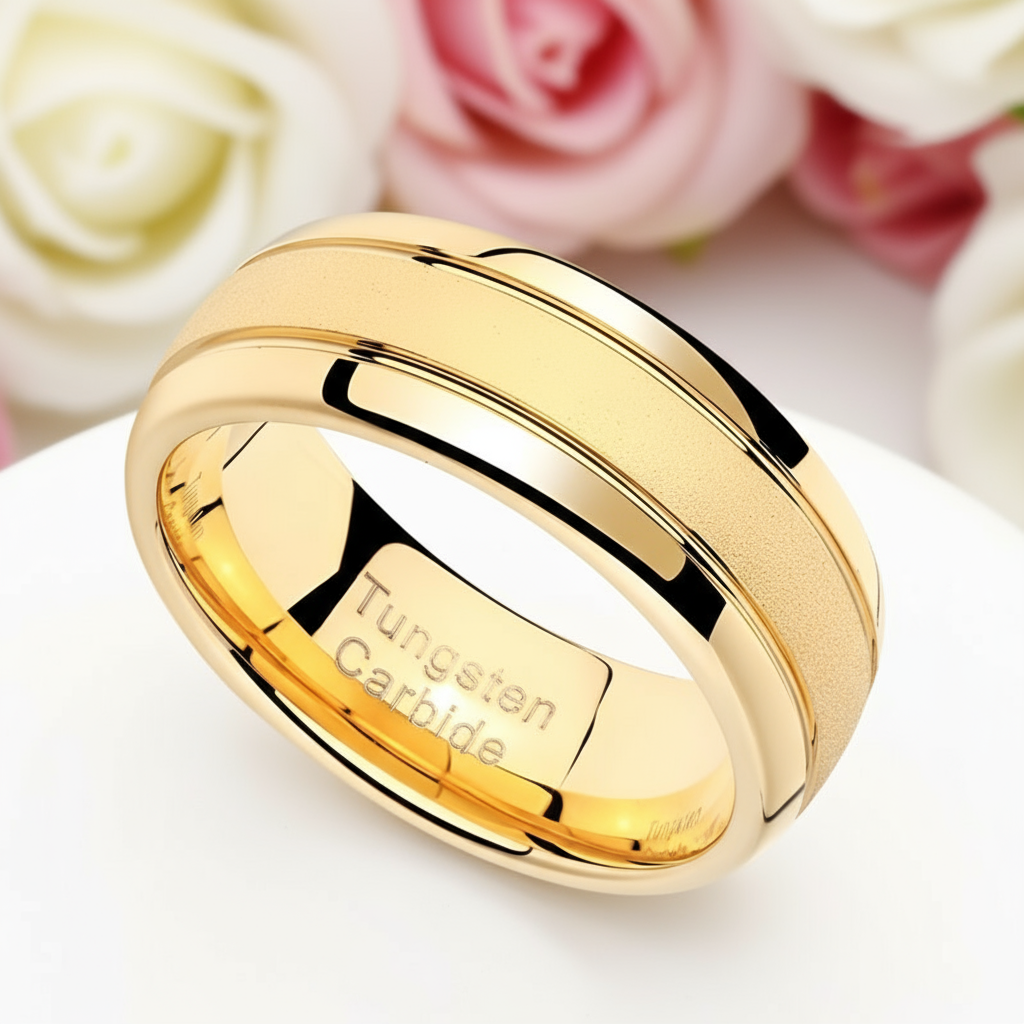 8mm Tungsten Carbide Frosted Men's Wedding Band-Black Diamonds New York