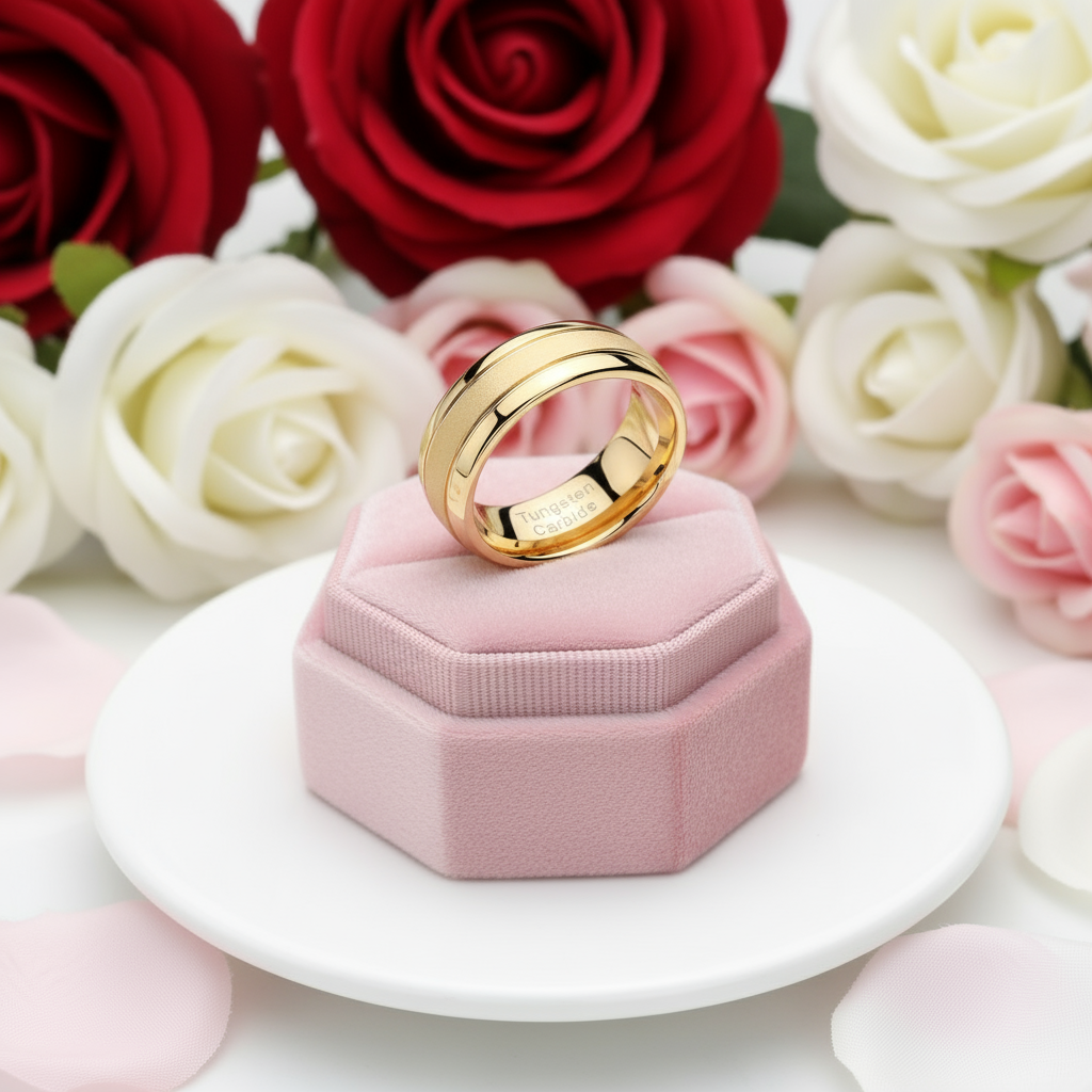 8mm Tungsten Carbide Frosted Men's Wedding Band-Black Diamonds New York