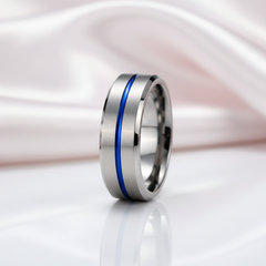 8mm Tungsten Carbide Thin Blue Line Men's Wedding Band