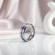 8mm Tungsten Carbide Thin Blue Line Men's Wedding Band-Black Diamonds New York