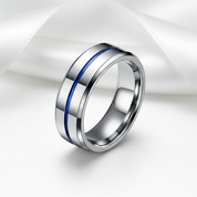 8mm Tungsten Carbide Thin Blue Line Men's Wedding Band-Black Diamonds New York