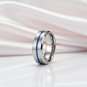 8mm Tungsten Carbide Thin Blue Line Men's Wedding Band-Black Diamonds New York