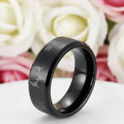 8mm Tungsten Carbide Wedding Band with Engraved Deer-Black Diamonds New York