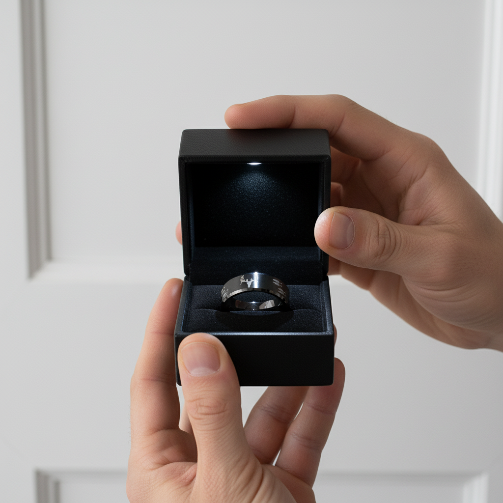 8mm Tungsten Carbide Wedding Band with Engraved Deer-Black Diamonds New York