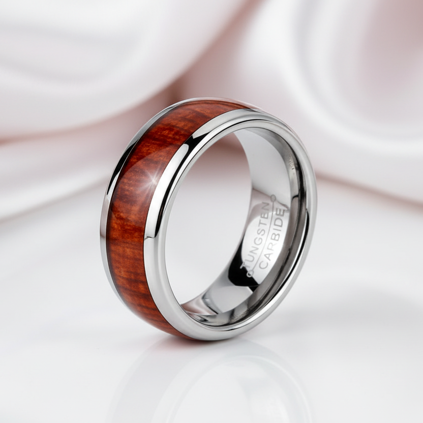 8mm Tungsten Carbide with Wood Inlay Men's Wedding Band-Black Diamonds New York