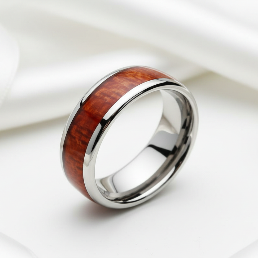 8mm Tungsten Carbide with Wood Inlay Men's Wedding Band-Black Diamonds New York