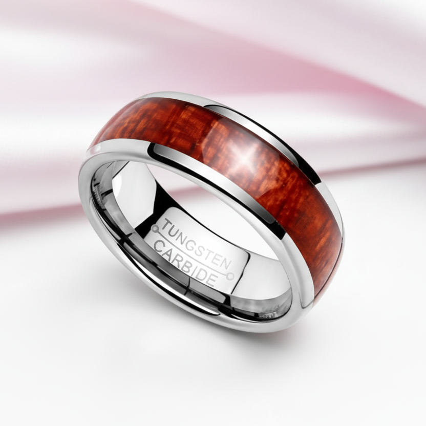 8mm Tungsten Carbide with Wood Inlay Men's Wedding Band-Black Diamonds New York