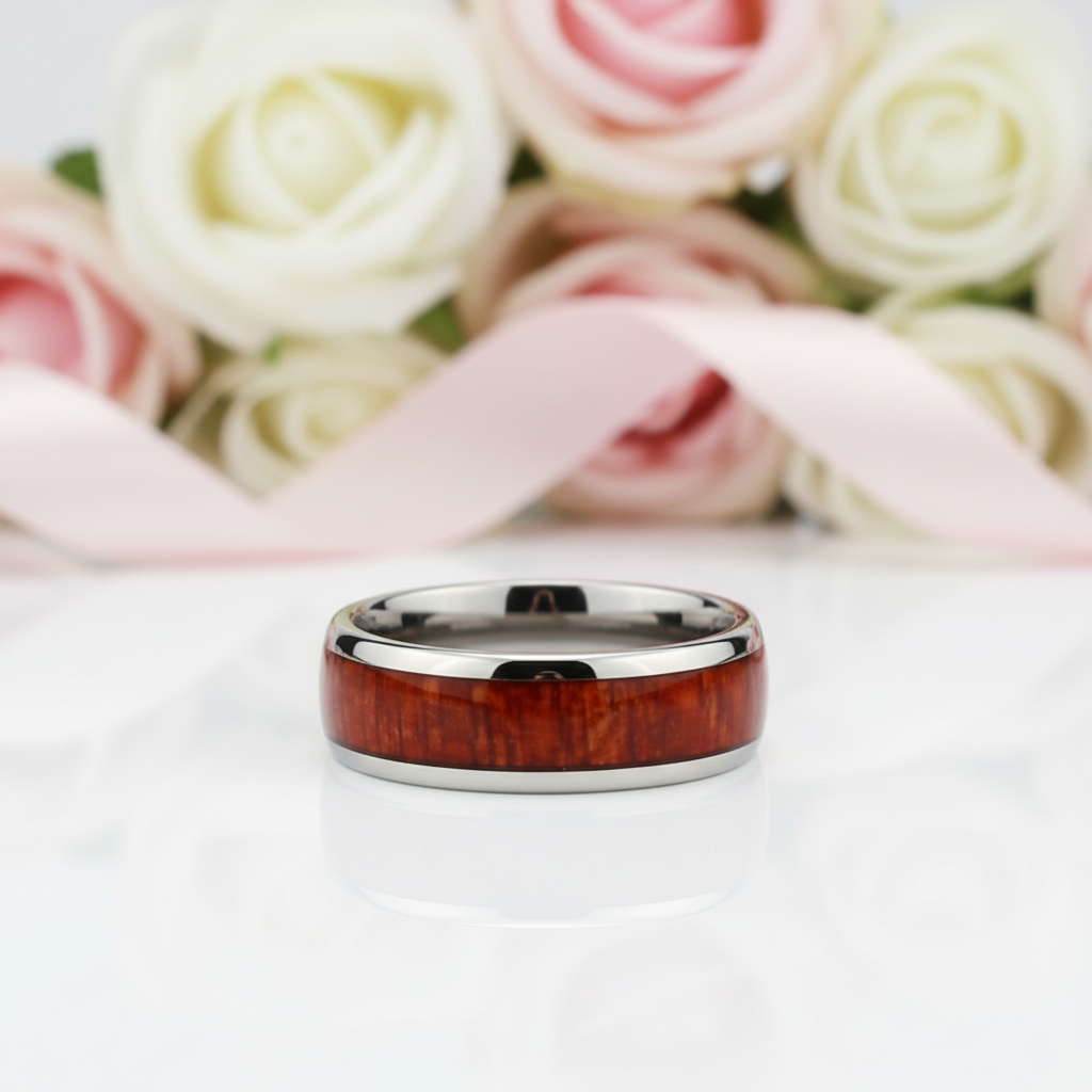 8mm Tungsten Carbide with Wood Inlay Men's Wedding Band-Black Diamonds New York