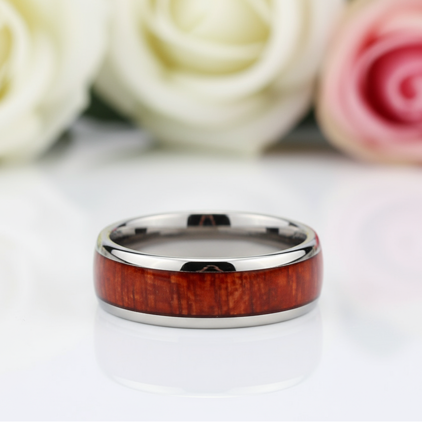 8mm Tungsten Carbide with Wood Inlay Men's Wedding Band-Black Diamonds New York