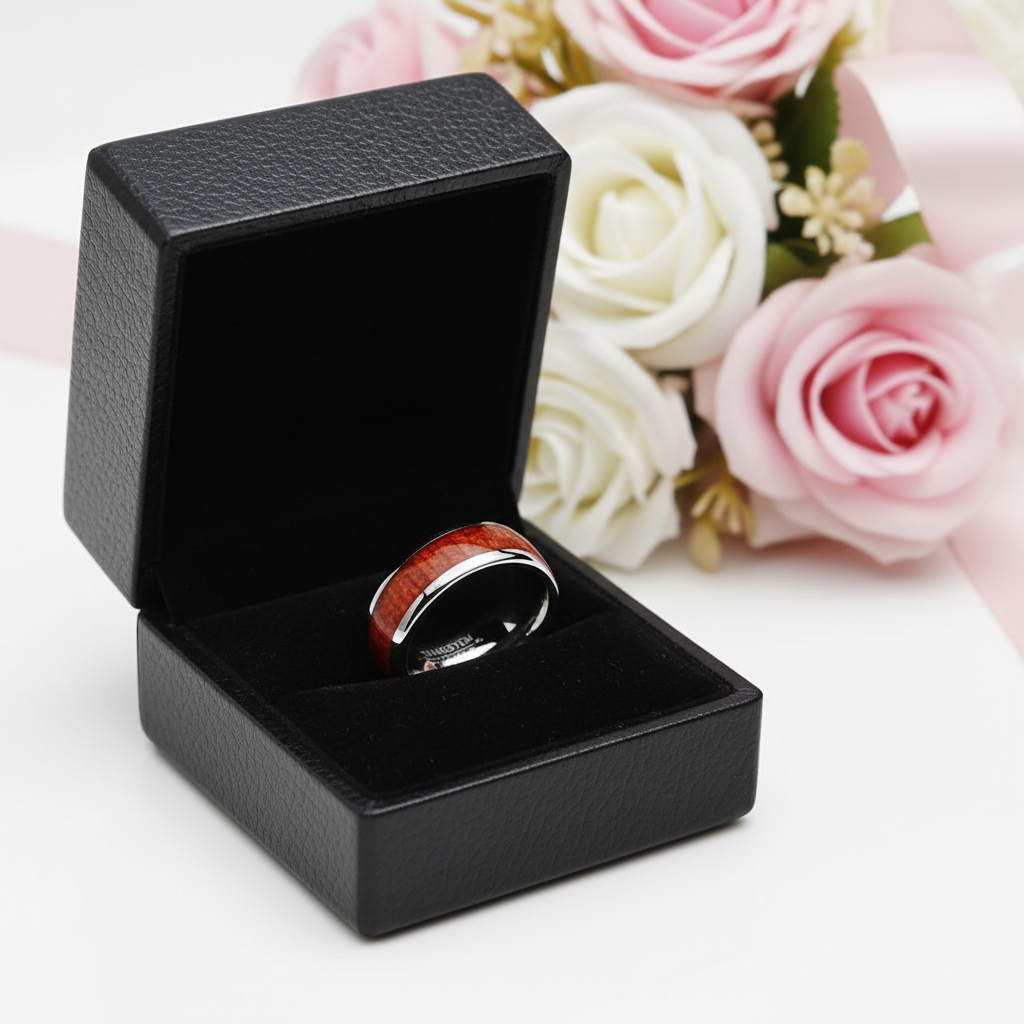 8mm Tungsten Carbide with Wood Inlay Men's Wedding Band-Black Diamonds New York